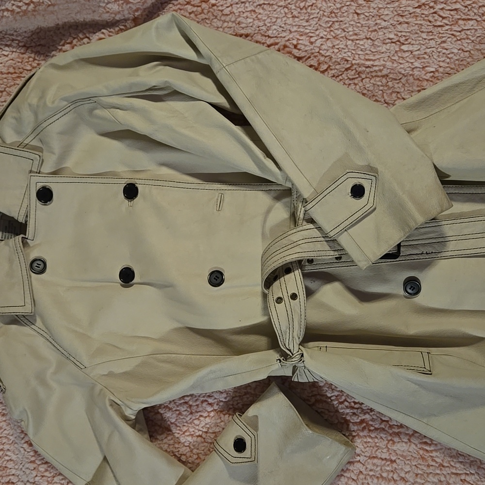 Vintage cream leather trench jacket
